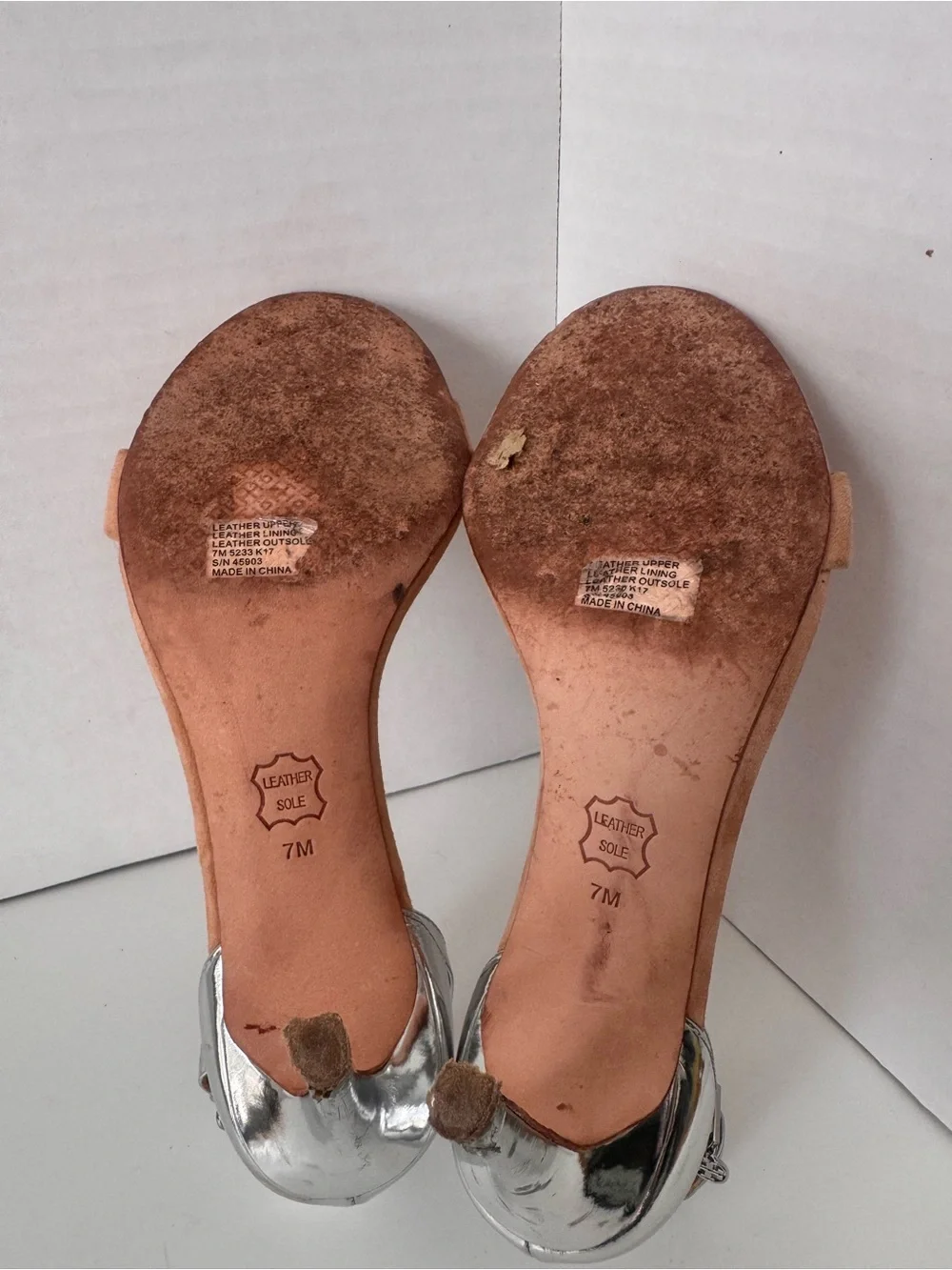 Tory Burch Ellie 85mm Silver Metallic Tan Suede Ankle Strap Sandals Heels 7M
